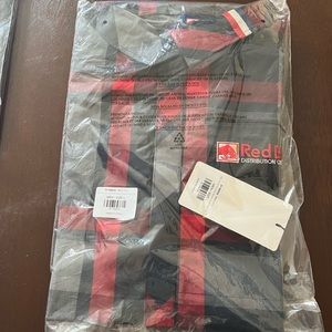 Red Bull Distribution Logo Company Plaid Button Up Work Shirt Size L NWT
